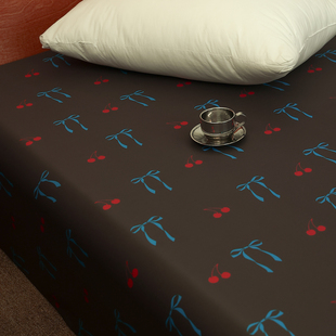 樱桃复古期 原创中古风60s全棉床单床笠黑巧棕单人1.8m亲肤长绒棉