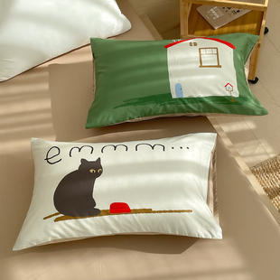 猫等等等 原创小众设计60支全棉枕套长绒棉枕芯罩简约可爱48X74cm