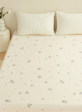 铃兰颂诗 保暖奶油绒原创温柔系紫色碎花床单床笠被单冬季带绒厚