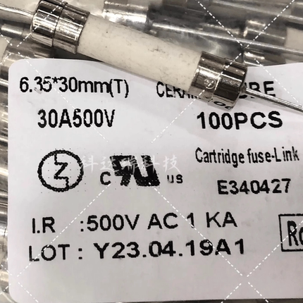 陶瓷保险丝10A15A 20A25A30A40A 50A 500V 带引脚6*30MM保险丝管