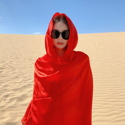 大红色拍照包头围巾沙漠防晒披肩新疆西藏旅游青海茶卡盐湖纱巾女