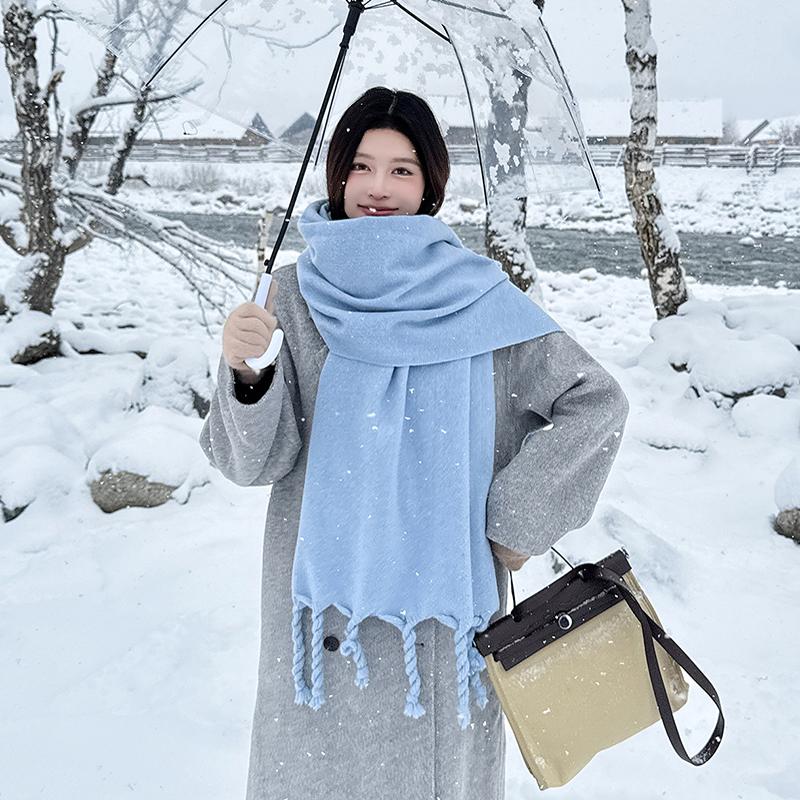 韩系百搭纯色麻花辫子围巾女秋冬季新款软糯加厚围脖柔软保暖披肩