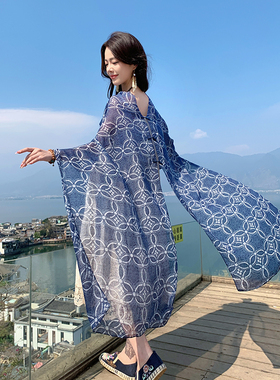 中式盘扣披肩围巾旅游防晒外套复古波西米亚风印花百变丝巾女夏季