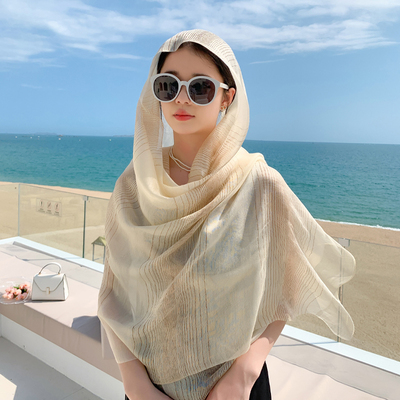 丝巾女百搭春夏季沙滩防晒真丝桑蚕丝披肩长纱巾围巾高档洋气披风