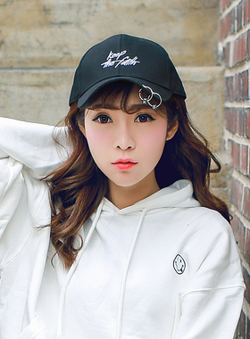 夏季休闲百搭铁环字母黑色帽子韩版街头棒球帽男女个性鸭舌帽遮阳