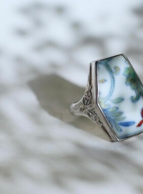 五折国风官窑古瓷纯银戒指