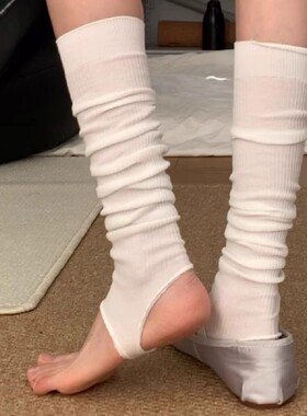 白色踩脚袜套夏季薄款堆堆袜配靴子长筒袜miu系夏天小腿袜芭蕾风