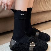 miu系木耳边袜子女春秋款 纯棉中筒袜2025新款 日系堆堆袜秋冬花边