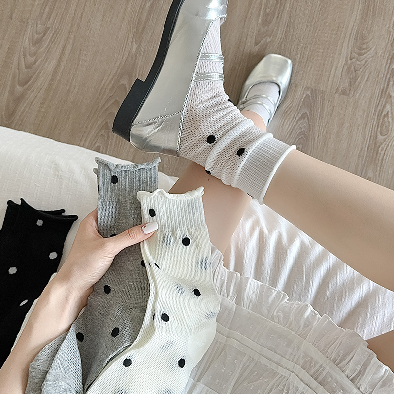 波点网眼袜子女中筒夏季薄款透气