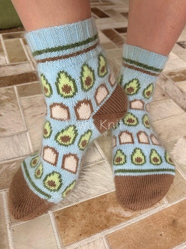 英文 Avocado Toasty Socks 牛油果提花袜子手编文字图解 226