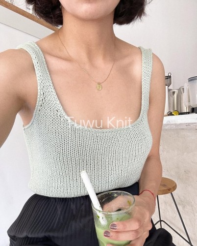 Eva Top 女士宽肩带背心棒针编织英文文字解说明 非视频