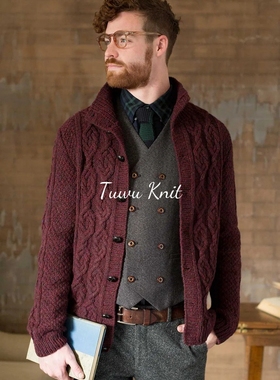 红玉 男士立领麻花开衫棒针编织中文图解文字说明(非高清)