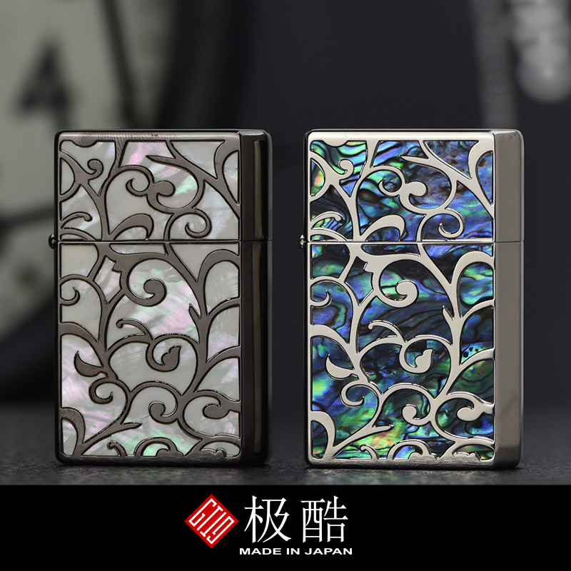 日本原装进口GT王子极酷打火机正品煤油纯铜材质镶嵌唐草贝壳火机