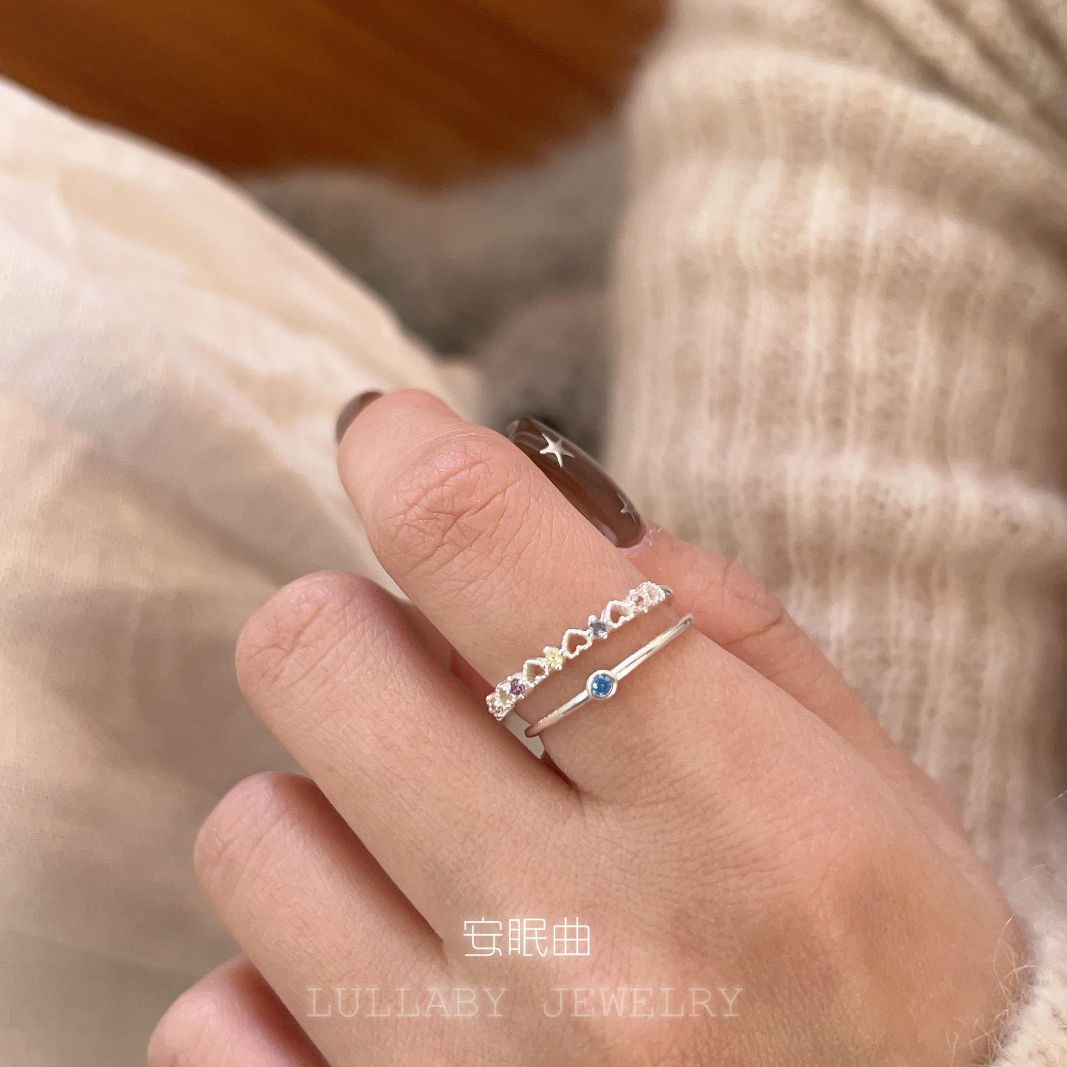 甜妹系爱心镂空彩钻s925纯银戒指