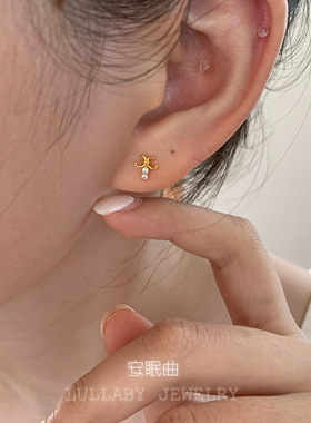 大牌感 睡觉免摘·S925纯银放过敏鸢尾耳钉女小众设计送女友闺蜜