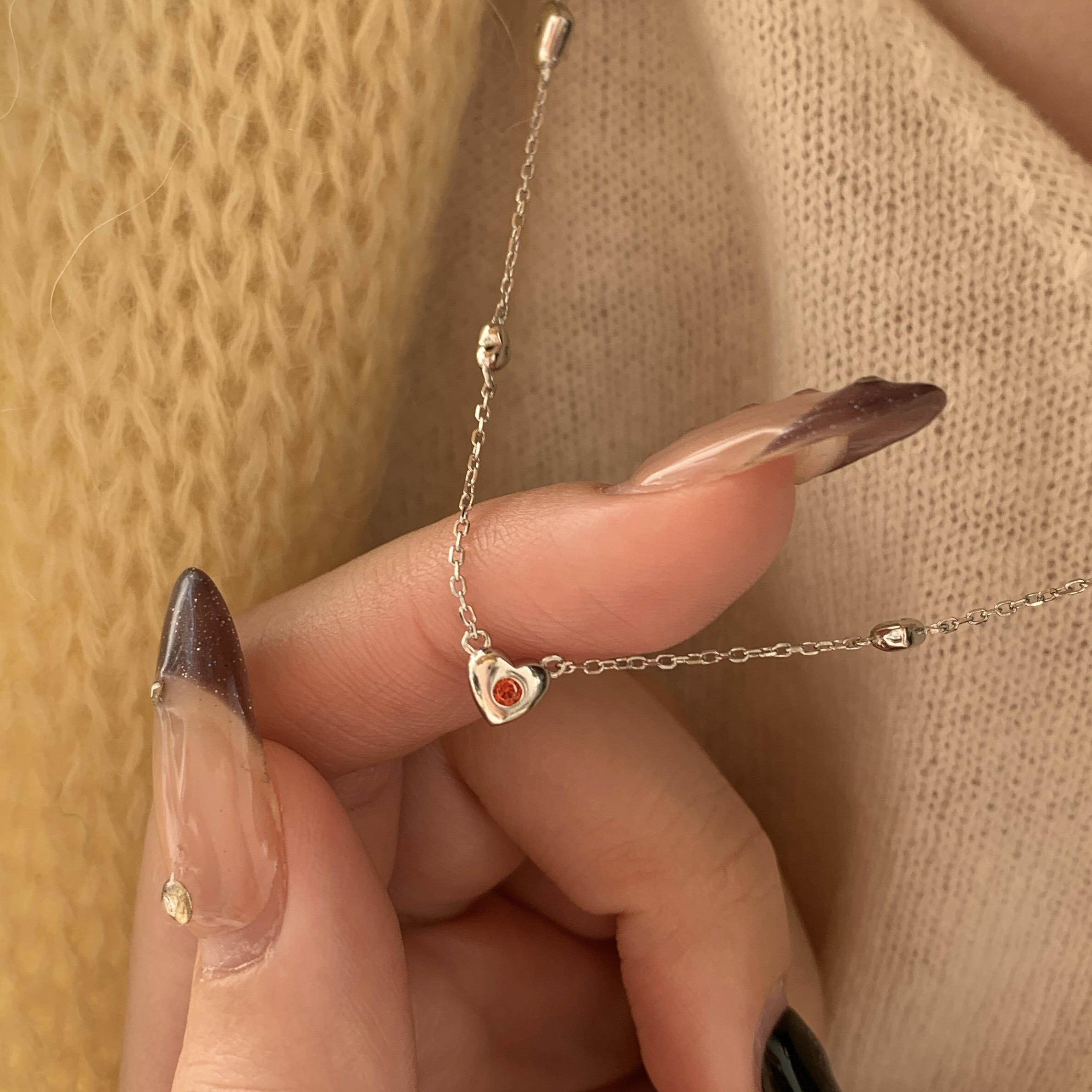 lullaby《热恋》s925纯银多颗爱心情人节红宝石项链女甜美锁骨链