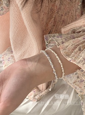 玻璃珠～s925纯银梦幻碎银子手链