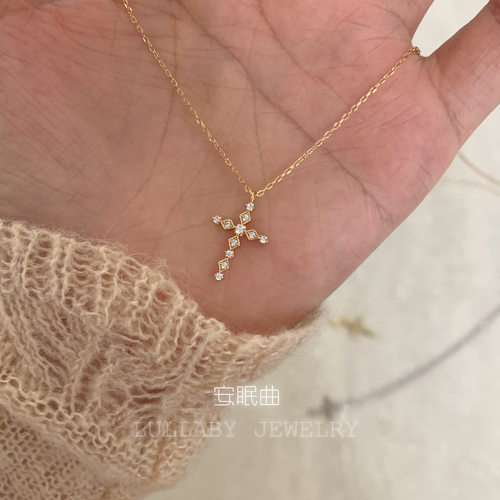 S925纯银香槟色十字架锁骨链女