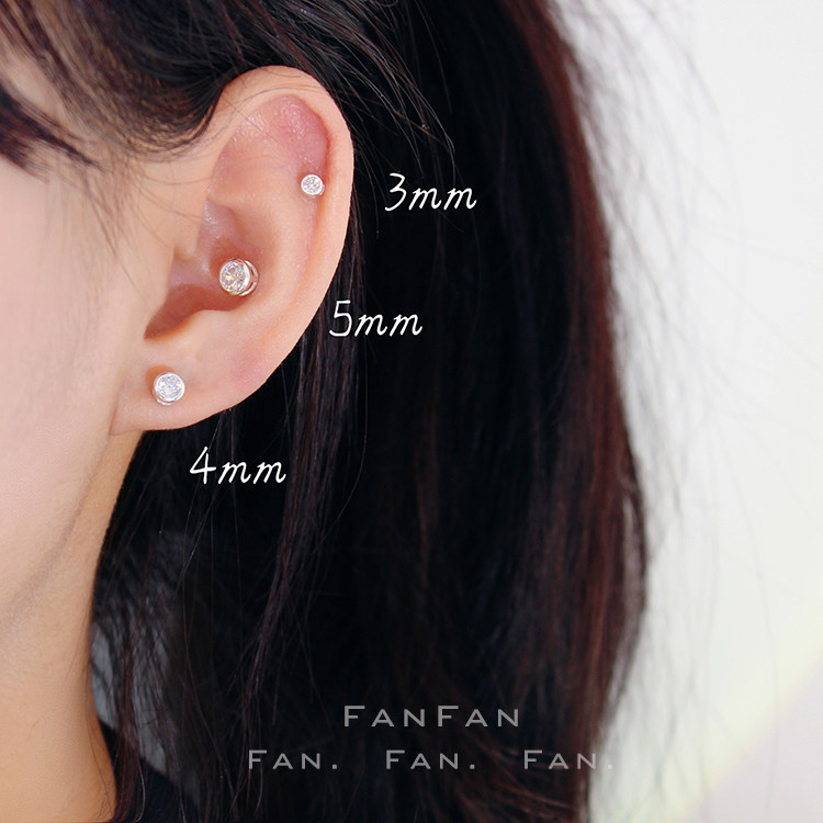 纯银钻石耳钉黑色锆石耳钉酷帅冷淡欧美ins高级感耳钉小众耳蜗钉