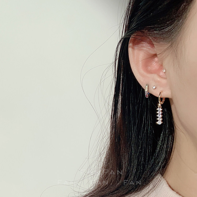 水钻锆石欧美风纯银耳圈