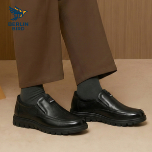 厚底休闲皮鞋男款英伦风百搭一脚蹬懒人鞋头层牛皮软底商务爸爸鞋