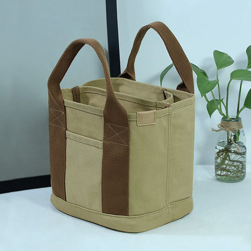 多隔层小方形女手提帆布包