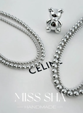 人造仿大溪地铂金灰双层叠戴八字扣珍珠项链一款多戴清冷气质