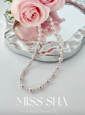 【曼塔仙女】人造仿粉紫色曼塔玫瑰珍珠项链