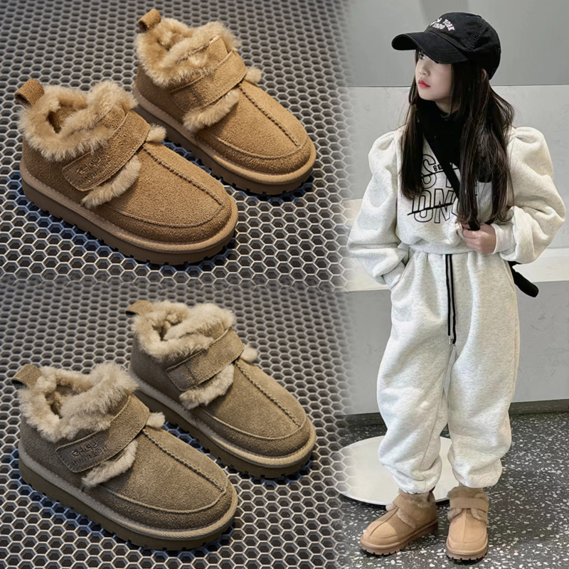 儿童雪地靴2025新款女童大棉鞋加绒加厚低帮冬季男童鞋子防水防滑
