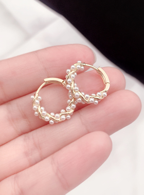 金色耳扣珍珠耳环女耳圈耳钉