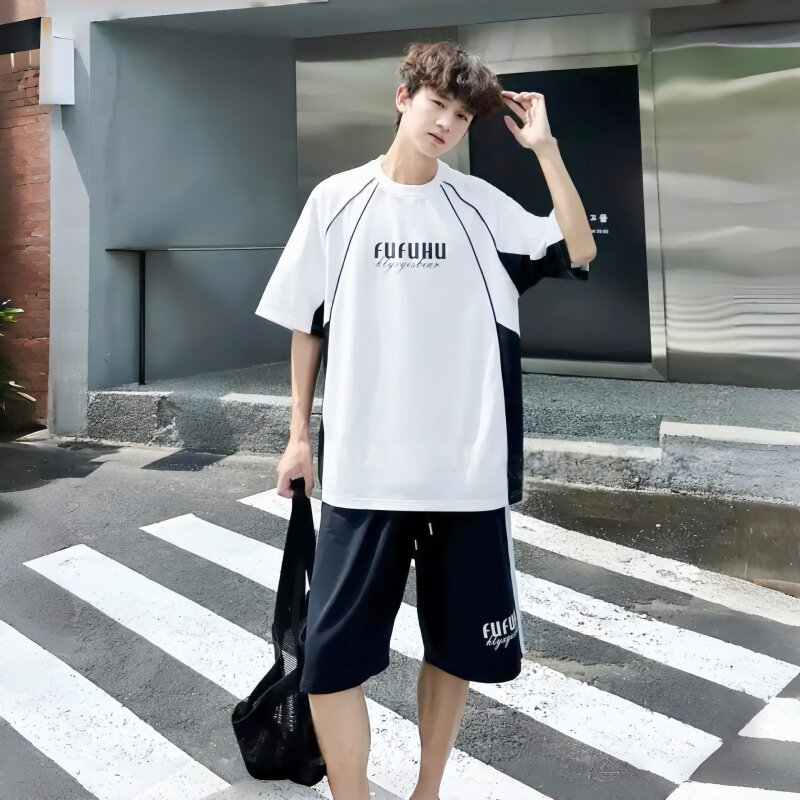 快乐印象夏款2026男大童凉感棉篮球运动套装薄男孩短袖中裤两件套
