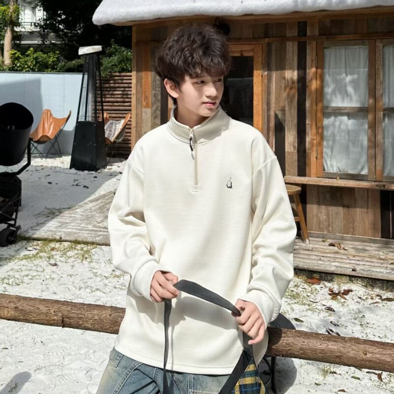 冬款2025男大童糯米呢一体绒半拉链打底绒衫帅小子立领加绒卫衣潮