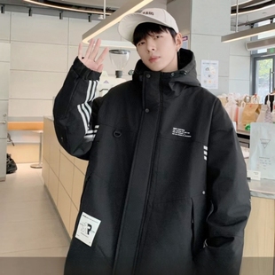 促销 2025男大童加棉冲锋衣潮流青少年学生二棉连帽宽松棉服潮 冬款