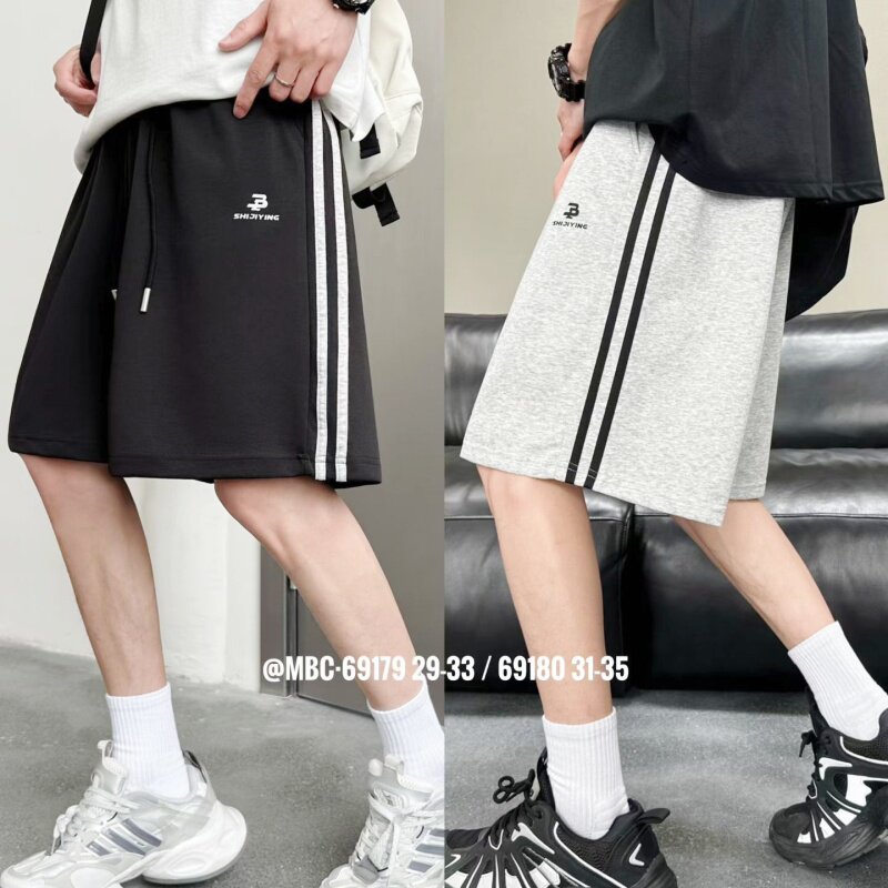 夏款2026男大童针织拉条运动中裤末班车初高中学生宽松休闲五分裤