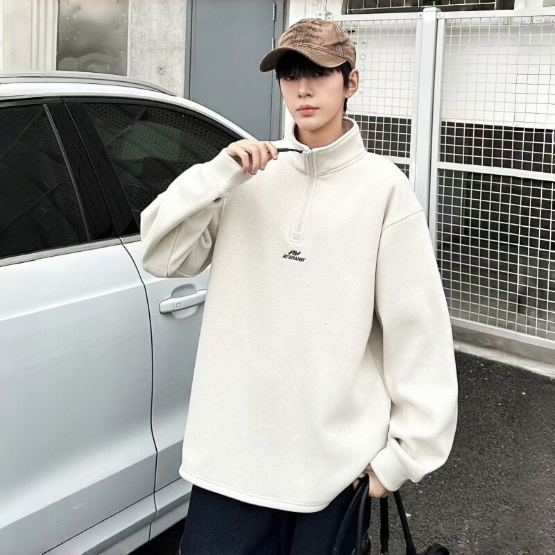 冬款2025男大童糯米呢一体绒半拉链打底绒衫帅小子立领加绒卫衣潮