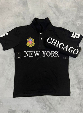 夏装男运动polo衫t恤刺绣翻领高尔夫休闲T短袖上衣芝加哥纽约黑色
