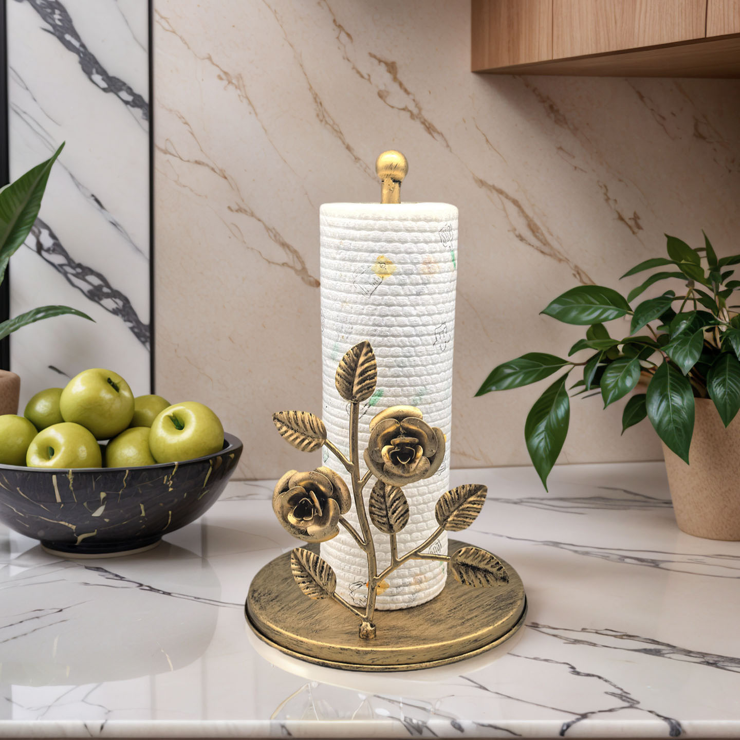 欧式铁艺玫瑰花立式纸巾架