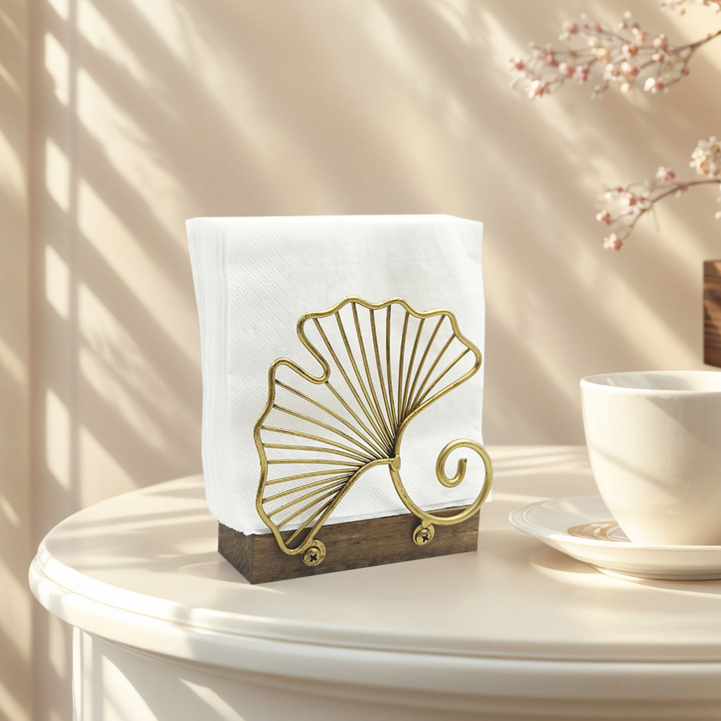 北欧铁艺银杏叶立式餐巾纸架子