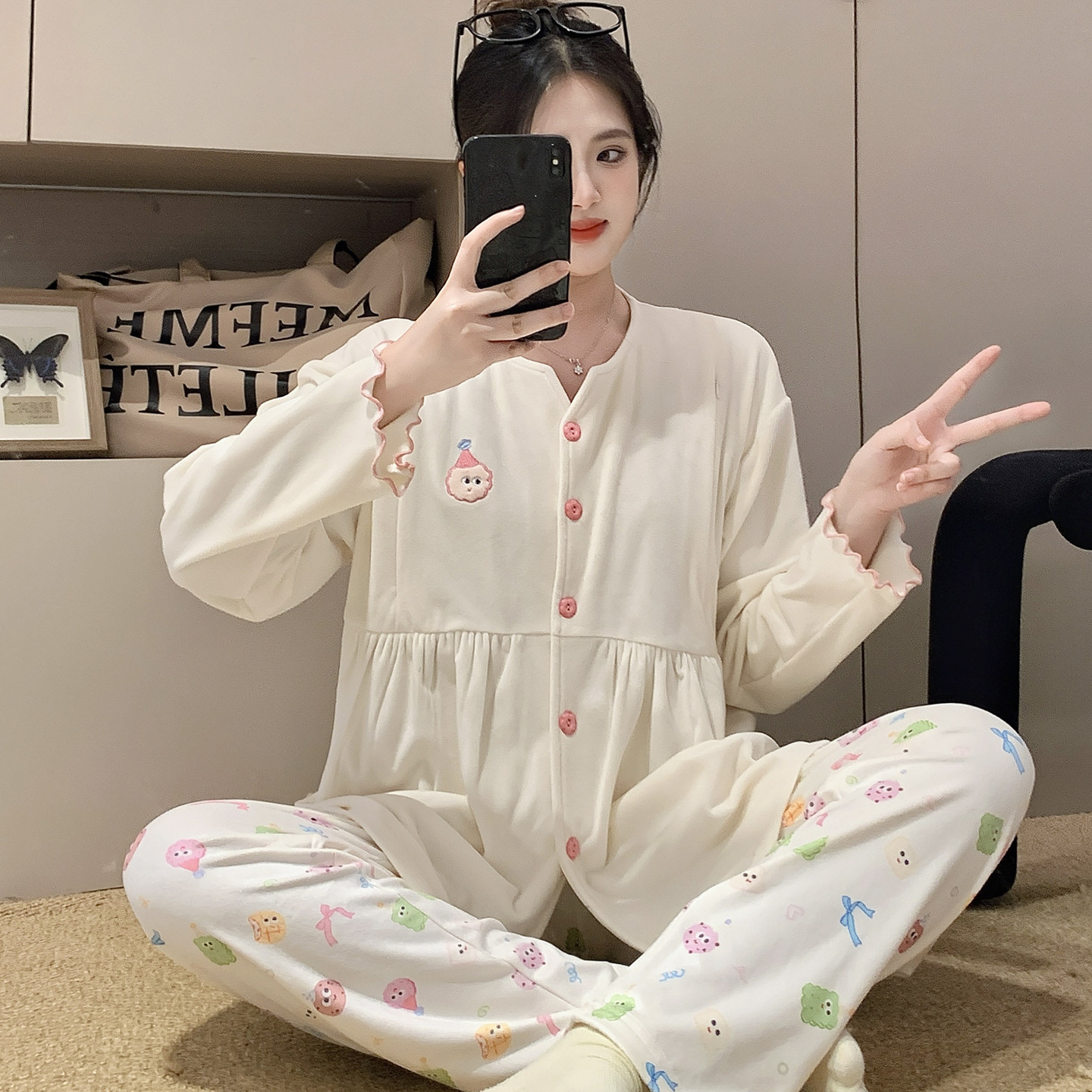 珊瑚绒睡衣女秋冬加厚开衫薄绒法兰绒春秋薄款可外穿海岛绒家居服