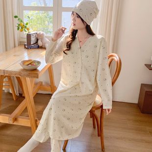 产妇待产裙两件套带胸垫产妇月子服入院生产哺乳睡裙秋季孕妇睡衣