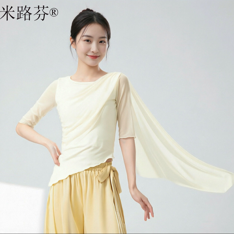 现代舞上衣长袖飘春夏跳舞上衣中袖古典舞修身飘纱形体练功服