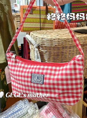 泰国正品goodgoods代购格子美式辣妹单肩手提挎包包