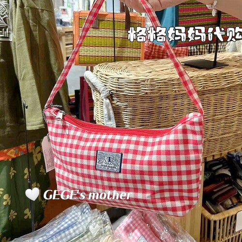 泰国正品goodgoods代购格子美式辣妹单肩手提挎包包