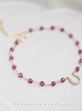 Cloudcity幸运马蹄 简约精致设计一月生辰石榴石14K注金手作手链