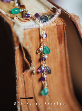 晶露生苔Cloudcity原创设计精致黑发晶紫水晶14K注金手作双层手链