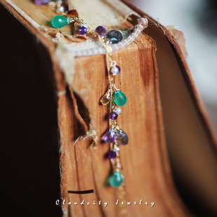 晶露生苔Cloudcity原创设计精致黑发晶紫水晶14K注金手作双层手链