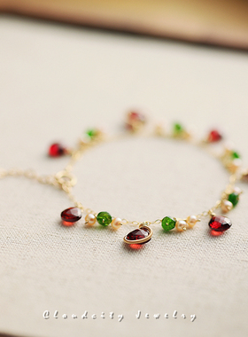 森系精致红石榴石珍珠手链