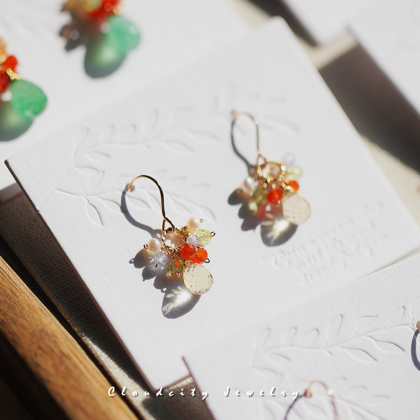 原创精致可爱晶石手作耳环