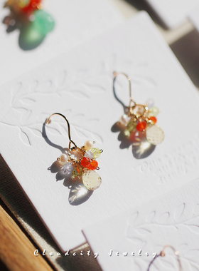 Cloudcity调色盘 原创设计精致可爱珍珠自然晶石14K注金手作耳环