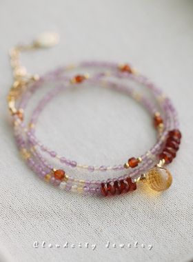 原创紫黄水晶手作项链